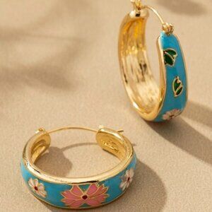 1 LEFT!! CARA TURQUOISE FLOWER HOOP EARRINGS
